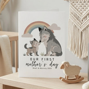 Tarjeta Lobo Madre Cachorro Pastel Suave Primer Día de las