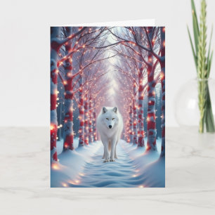 Tarjeta Lobo majestuoso en un bosque de vacaciones nevado