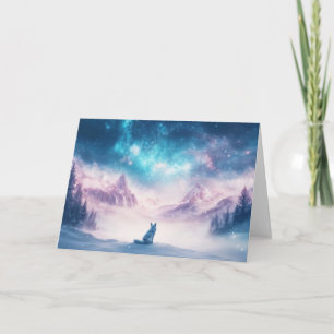 Tarjeta Lobo Majestuoso y Montañas Nevadas