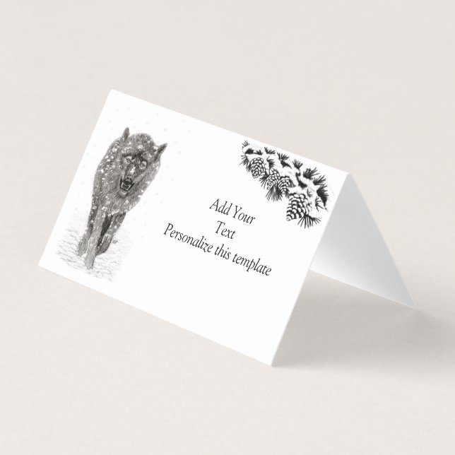 Tarjeta Lobo negro enojado en la nieve, invierno salvaje (Anverso)