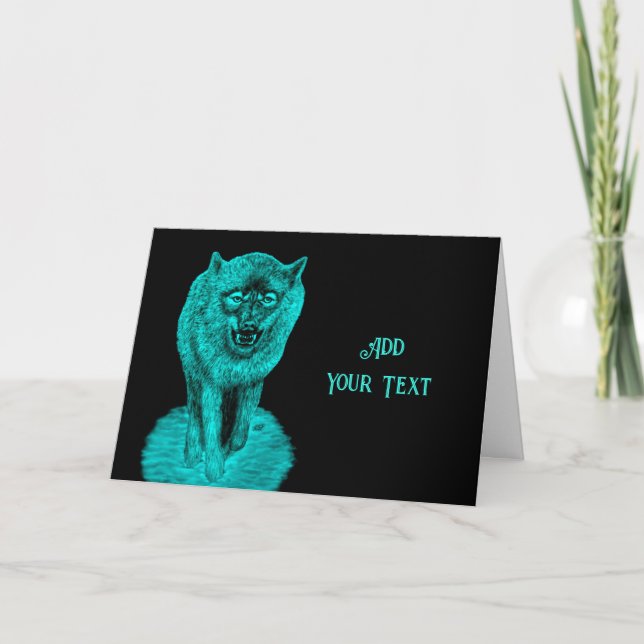 Tarjeta Lobo negro enojado en la noche (Anverso)