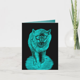 Tarjeta Lobo negro enojado en la noche