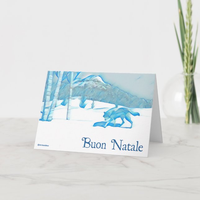 Tarjeta Lobo Solitario En Invierno - Navidad (Anverso)