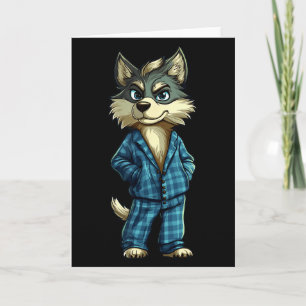 Tarjeta Lobo Soñador Divertido Con Ropa De Dormir Para Niñ