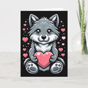 Tarjeta Lobo sosteniendo corazón Día de San Valentín Lobos