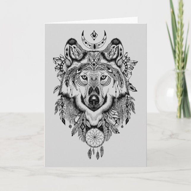 Tarjeta Lobo tribal indio (Anverso)