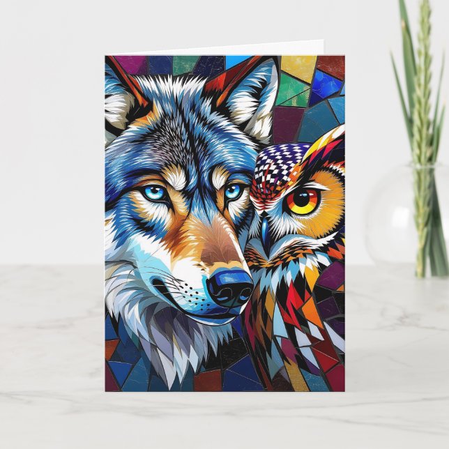 Tarjeta Lobo y lechuza hipertranquilizadores | Cumpleaños (Anverso)