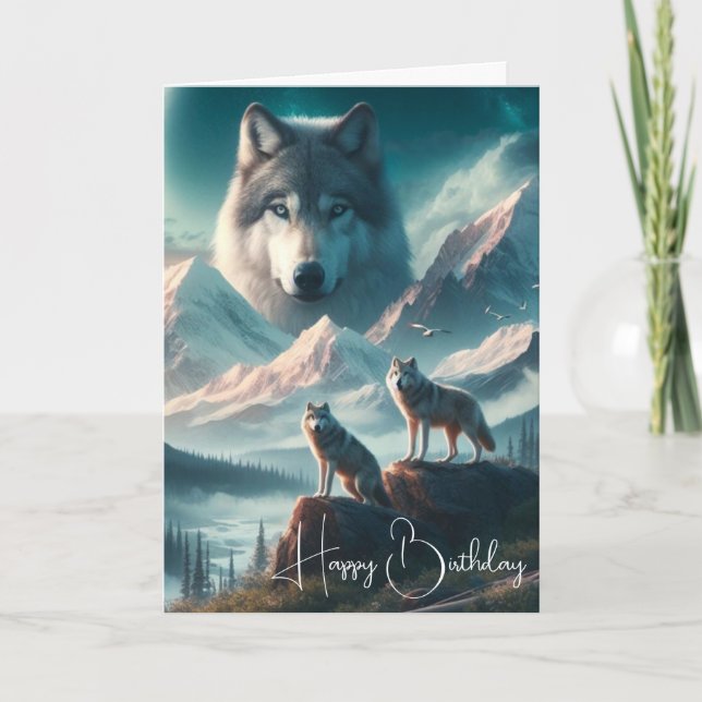 Tarjeta Lobos al amanecer Feliz cumpleaños  (Anverso)