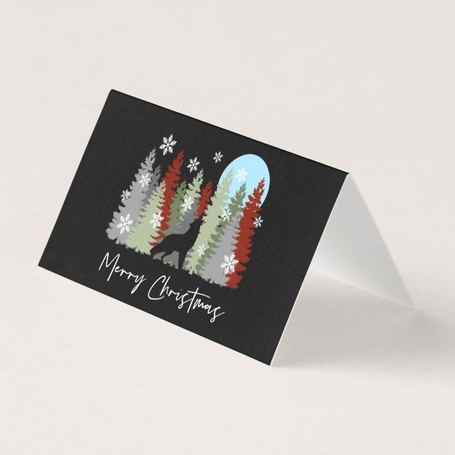 Tarjeta Lobos aullando en el bosque Felices árboles de Nav (Anverso)