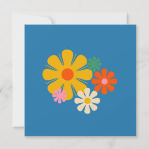 Tarjeta Locus Floral Reto 60s 70s Floral en Azul