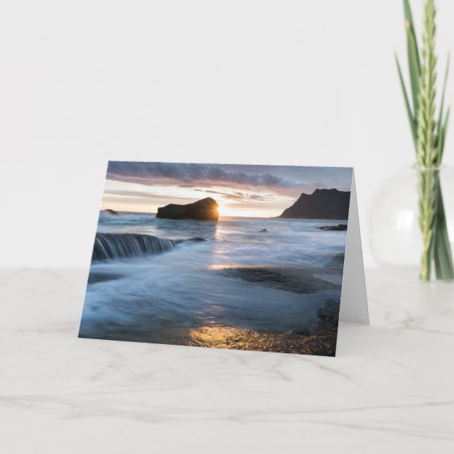 Tarjeta Lofoten Noruega Midnight Sun (Anverso)