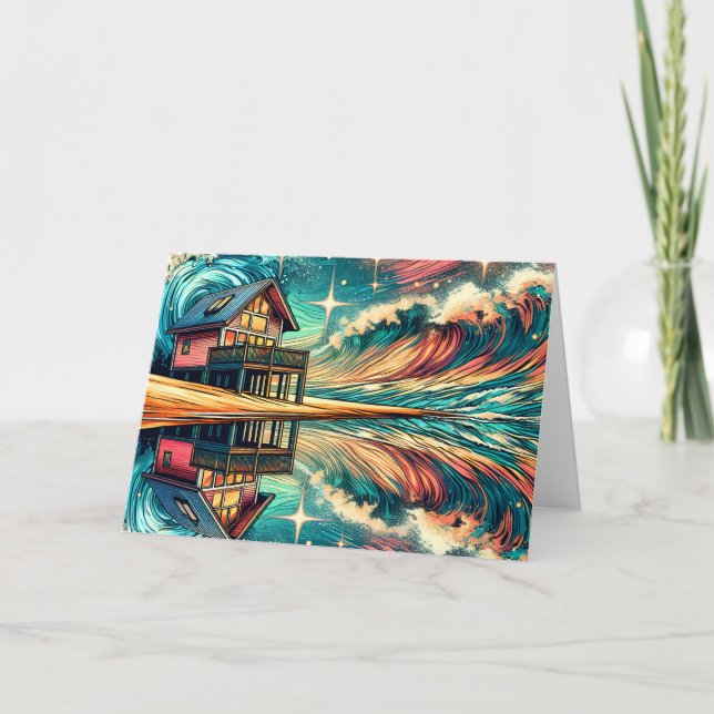 Tarjeta Log Cabin en Beach Ai Art Birthday (Anverso)