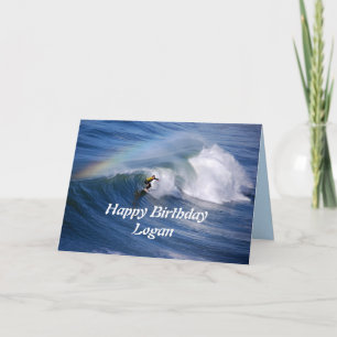 Tarjeta Logan Happy Birday Surfer With Rainbow