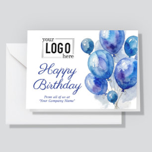 Tarjeta Logo Agua Azul Aquarela Globos Cumpleaños Empresar