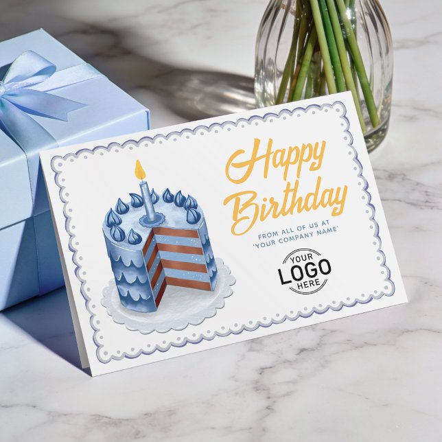 Tarjeta Logo Big Blue Vintage Cake Business Birthday (Subido por el creador)
