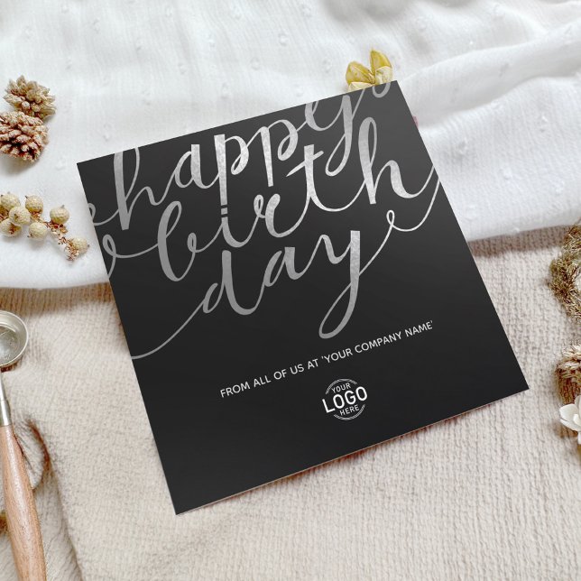 Tarjeta Logo Black Faux Relieve metalizado plateado Script (Subido por el creador)