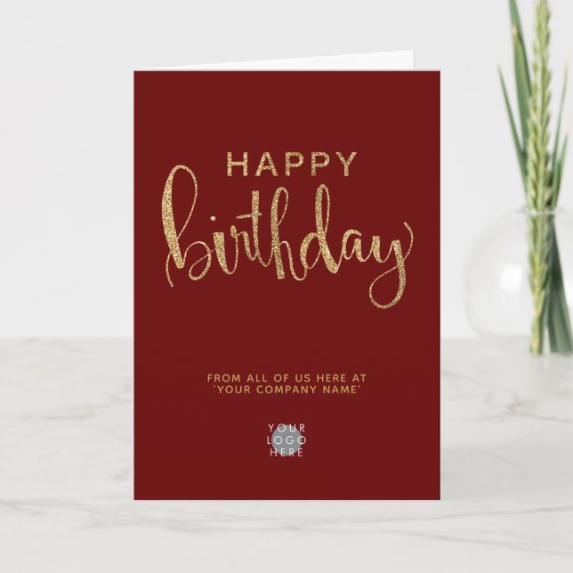 Tarjeta Logo Burgundy Elegant Faux Gold Feliz cumpleaños (Anverso)