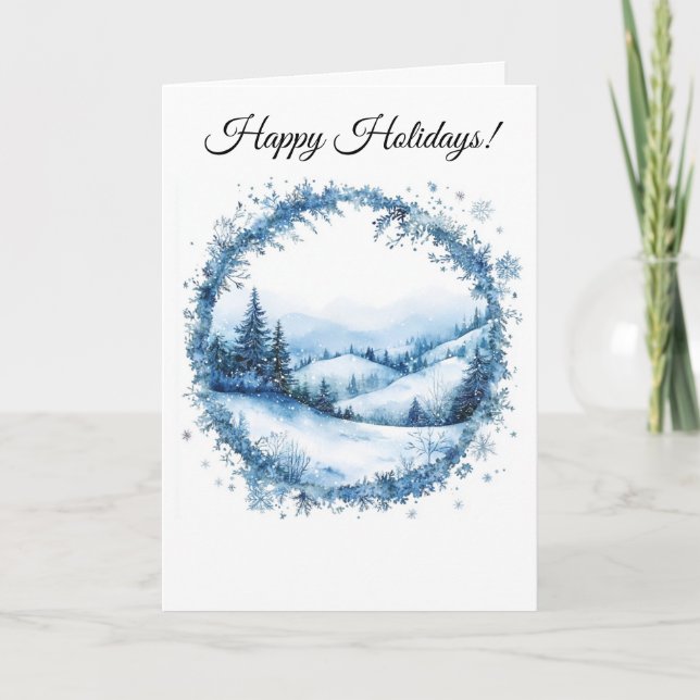Tarjeta Logo de Holiday Blue Wreath Snowowy Forest Busines (Anverso)