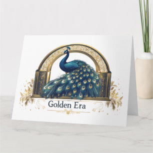 Tarjeta Logo de la Edad de Oro con diseño de pavo real ele
