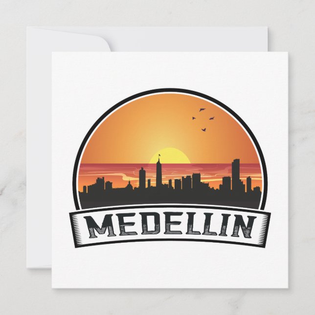 Tarjeta Logo de Medellín Colombia Sunset Skyline City (Anverso)