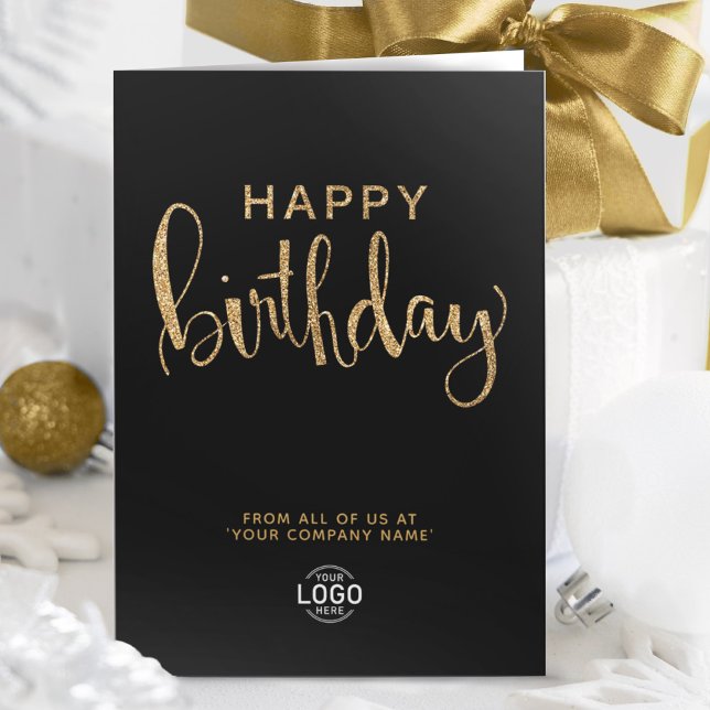 Tarjeta Logo Elegante Faux Gold Black Happy Birday (Subido por el creador)