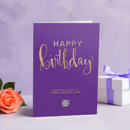 Tarjeta Logo Elegante Faux Gold Sleek Purple Happy Birday
