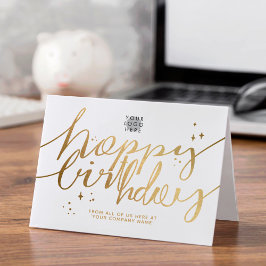 Tarjeta Logo Faux Gold Hand Script Cumpleaños Limpio Blanc