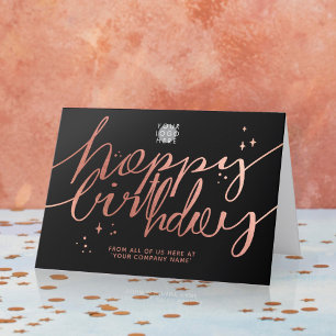 Tarjeta Logo Faux Rosa Gold Hand Script Cumpleaños Negro