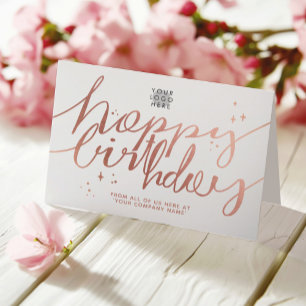 Tarjeta Logo Faux Rosa Gold Hand Script White Birday