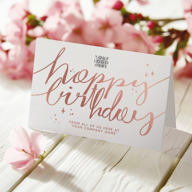 Tarjeta Logo Faux Rosa Gold Hand Script White Birday (Subido por el creador)