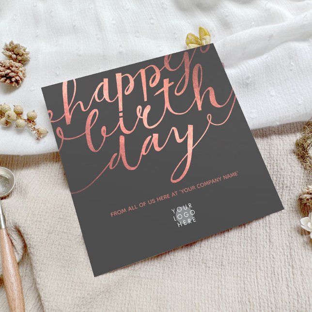 Tarjeta Logo Faux Rosa Gold Lettering Dark Gray Birday (Subido por el creador)