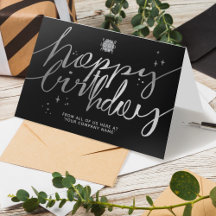 Logo Faux Silver Hand Script Cumpleaños Negro