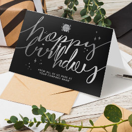 Tarjeta Logo Faux Silver Hand Script Cumpleaños Negro