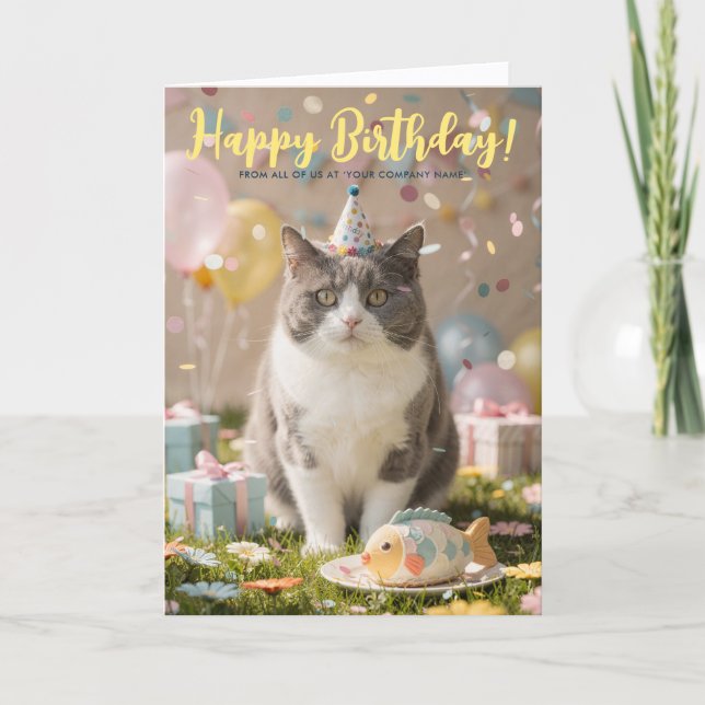 Tarjeta Logo Fun Cute Corporate Cat Kitty Birthday (Anverso)