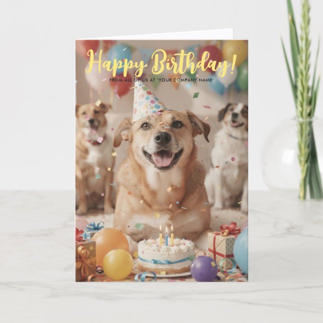 Tarjeta Logo Fun Cute Puppy Dog Corporate Birthday (Anverso)