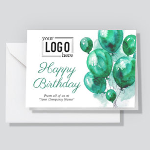 Tarjeta Logo Globos Acuarela Verde Cumpleaños Empresarial