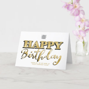 Tarjeta Logo Gold Lettering Business Cumpleaños Blanco