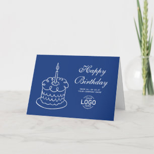 Tarjeta Logo Simple Azul Marino Blanco Negocio Cumpleaños