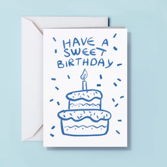 Tarjeta Logo Torta Dibujada a Mano Simple Cumpleaños Azul  (Subido por el creador)
