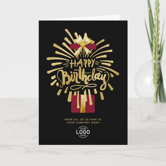 Tarjeta Logotipo Burgundy Gold Fireworks Grupo Negro Cumpl (Anverso)