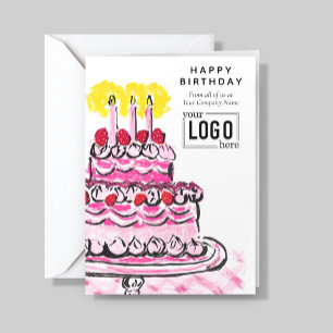 Tarjeta Logotipo Corporativo Rosa Artístico Tarta de Cumpl