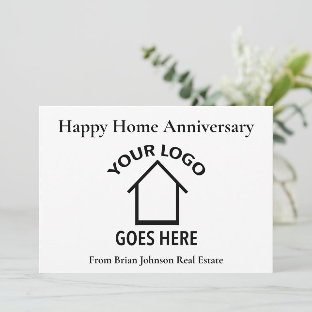 Tarjeta Logotipo de bienes raíces personalizado Feliz aniv (Anverso de pie)