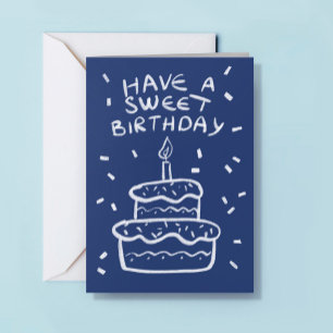 Tarjeta Logotipo de Pastel Dibujado a Mano Con Vela Feliz
