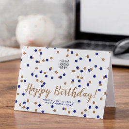 Tarjeta Logotipo de personalizado Blue Gold Confetti Feliz