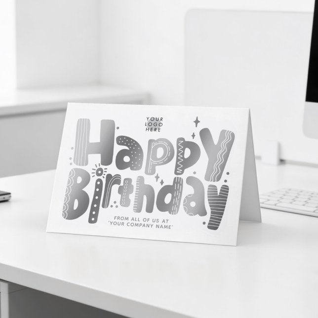 Tarjeta Logotipo Divertido Cumpleaños Falso Plateado Manus (Subido por el creador)