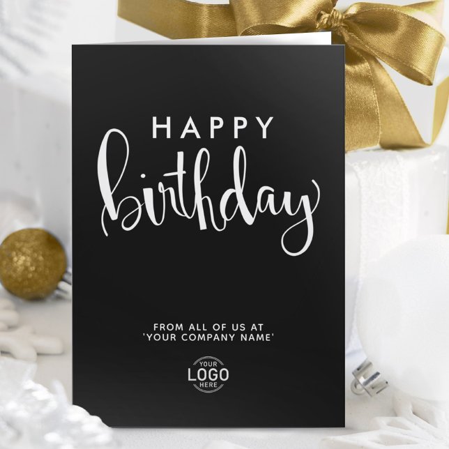 Tarjeta Logotipo elegante blanco negro simple Feliz cumple (Subido por el creador)
