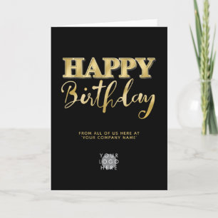Tarjeta Logotipo Faux Gold Lettering Business Birday Black
