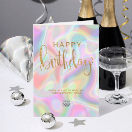 Tarjeta Logotipo Holographic Faux Gold Purpurina Feliz cum