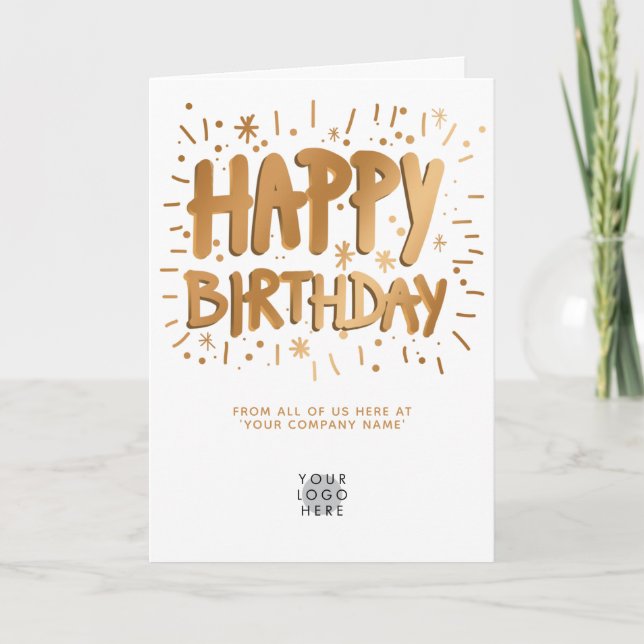 Tarjeta Logotipo personalizado Faux Gold Fun Happy Birday  (Anverso)
