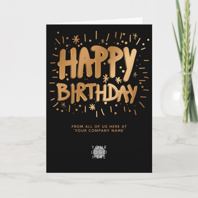 Tarjeta Logotipo personalizado Faux Gold Fun Happy Birday  (Anverso)